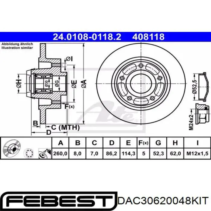 Подшипники задней ступицы Febest DAC30620048KIT цена, от 30.66 USD