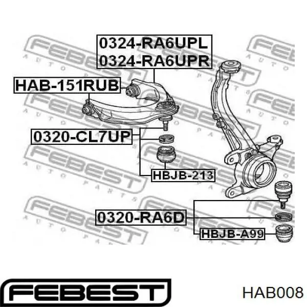 Сайлентблок верхнего переднего рычага Febest HAB008