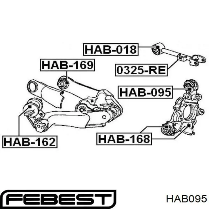 HAB095 Febest Сайлентблок заднего поперечного рычага, внутренний