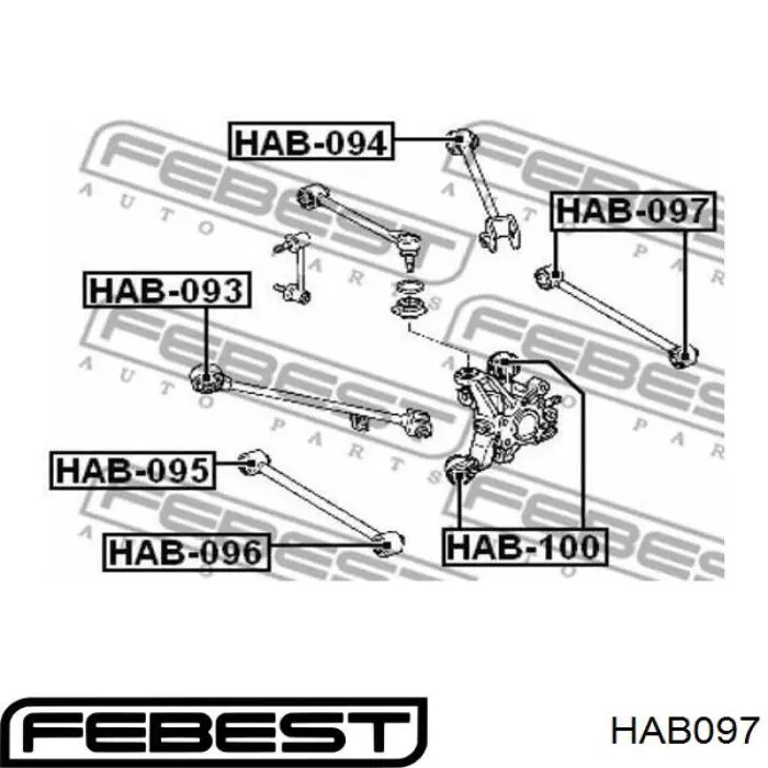 Сайлентблок тяги поперечной, задней подвески Febest HAB097 цена, от 10.59 USD