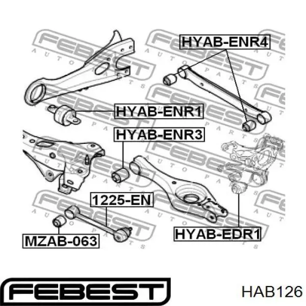 Сайлентблок нижнего заднего продольного рычага  Febest HAB126