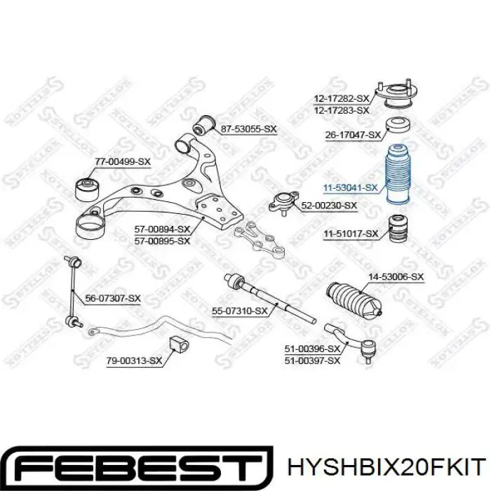 HYSHB-IX20F-KIT Febest pára-choque (grade de proteção de amortecedor dianteiro + bota de proteção)