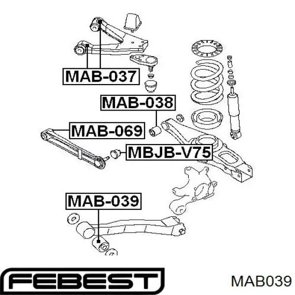 Suspensión, brazo oscilante, eje trasero, inferior MAB039 Febest