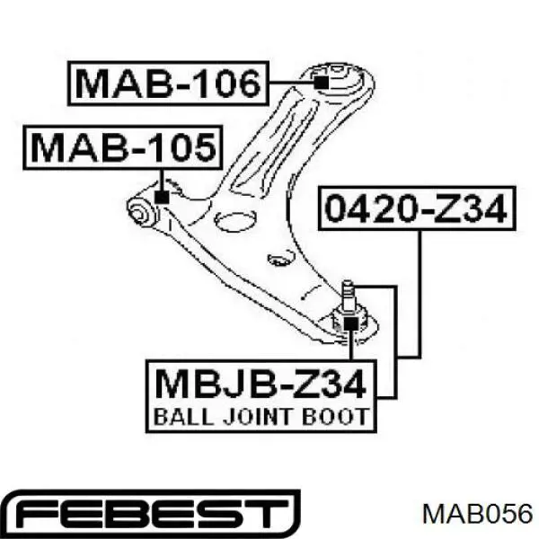 MAB056 Febest Сайлентблок нижнего переднего рычага