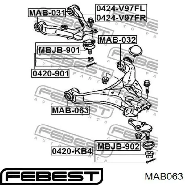 Купить MAB063 Febest Сайлентблок нижний передней подвески
