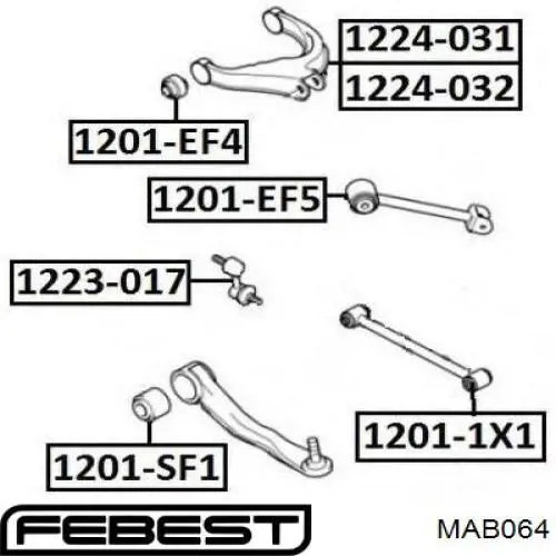 Передний сайлентблок заднего продольного рычага Febest MAB064