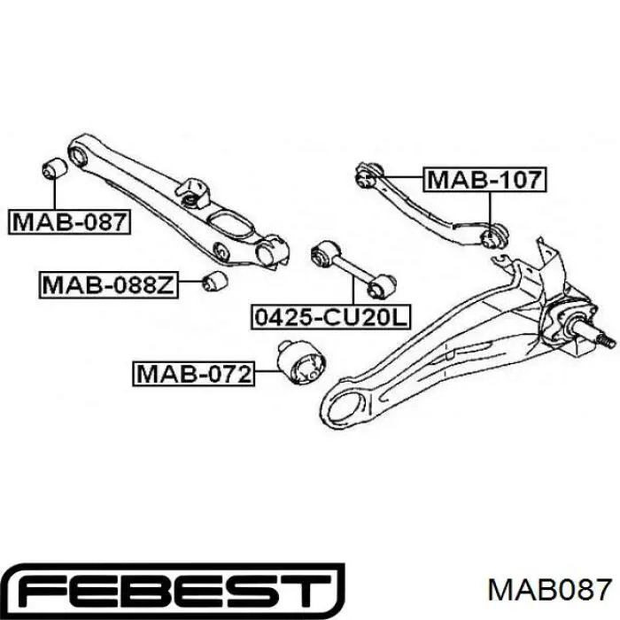 MAB087 Febest Сайлентблок заднего поперечного рычага, внутренний