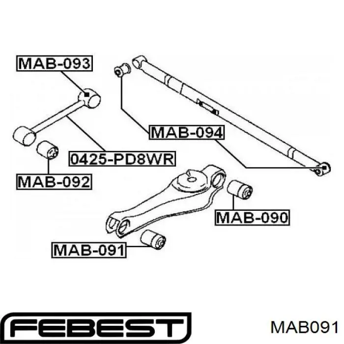 Suspensión, brazo oscilante, eje trasero, inferior MAB091 Febest