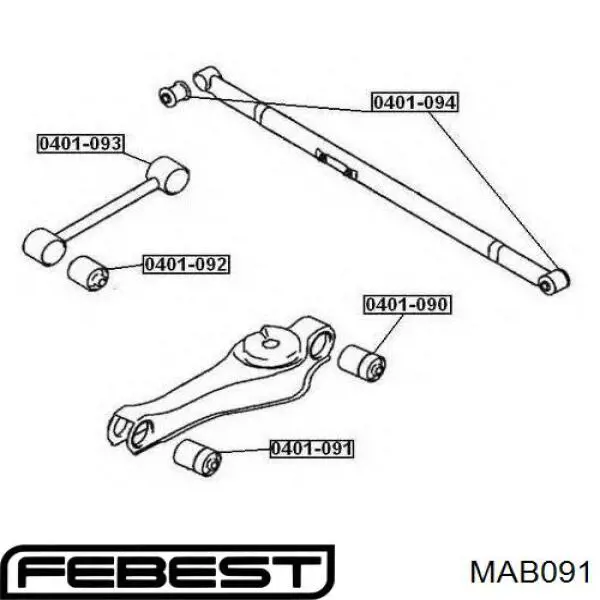 Купить MAB091 Febest Сайлентблок заднего продольного нижнего рычага