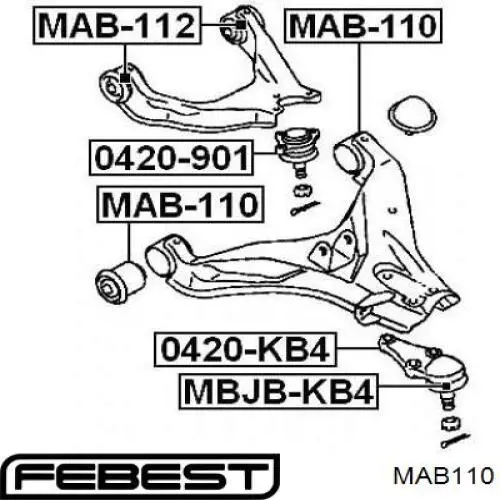 Silentblock de suspensión delantero inferior MAB110 Febest