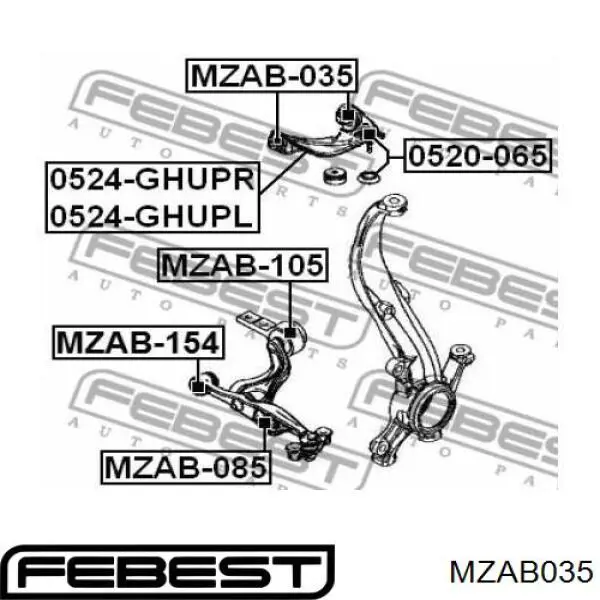 MZAB035 Febest Сайлентблок верхней передней подвески