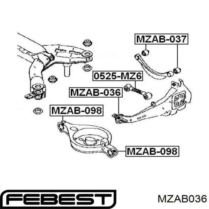MZAB036 Febest сайлентблок заднего продольного рычага передний