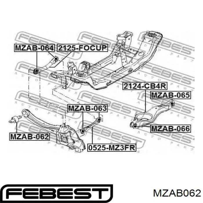 Передний сайлентблок заднего продольного рычага Febest MZAB062