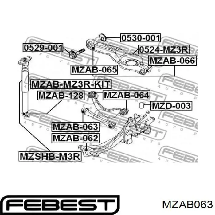 Сайлентблок заднего поперечного рычага MZAB063 Febest