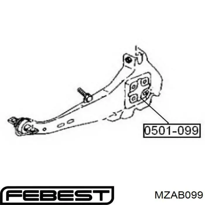 Передний сайлентблок заднего продольного рычага Febest MZAB099