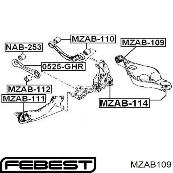 Купить MZAB109 Febest Сайлентблок заднего нижнего рычага