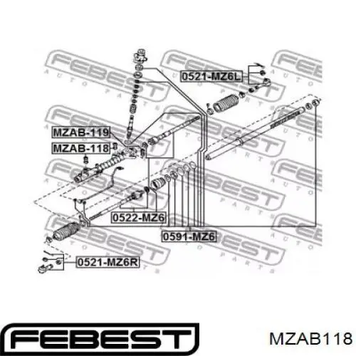 Купить MZAB118 Febest Сайлентблок крепления рулевой рейки