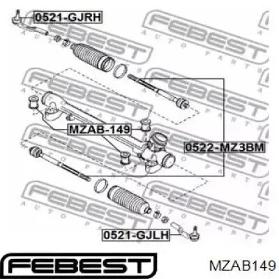 Сайлентблок крепления рулевой рейки Febest MZAB149