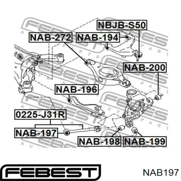 NAB197 Febest Сайлентблоки продольных рычагов передней подвески