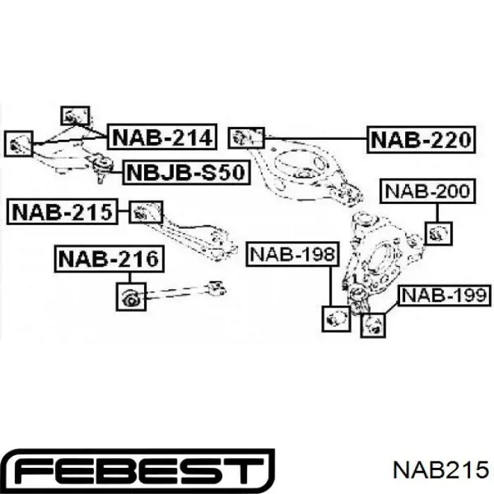 Сайлентблок заднього поперечного важеля NAB215 Febest