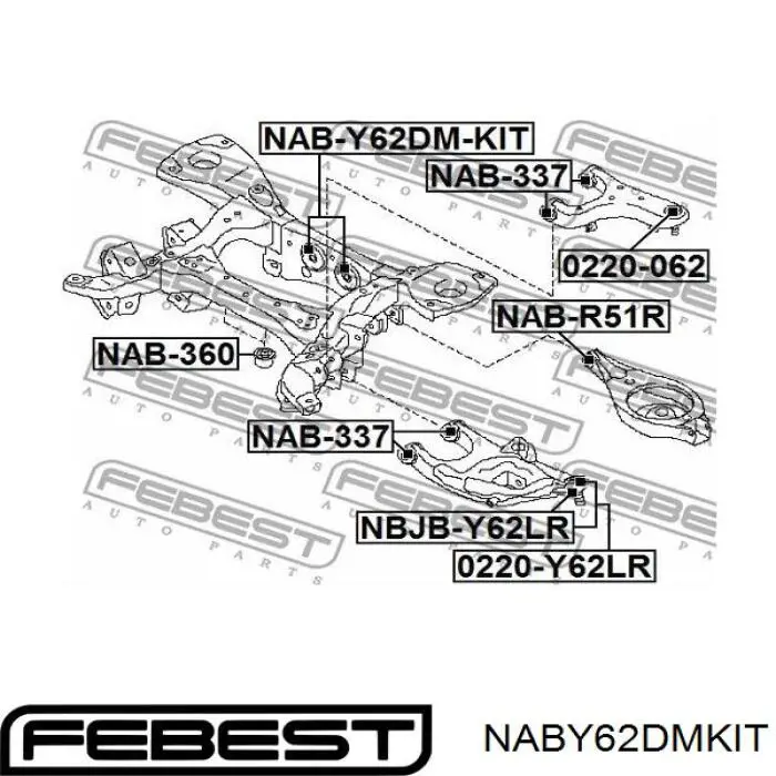 Сайлентблок заднего подрамника Febest NABY62DMKIT цена, от 13.34 USD