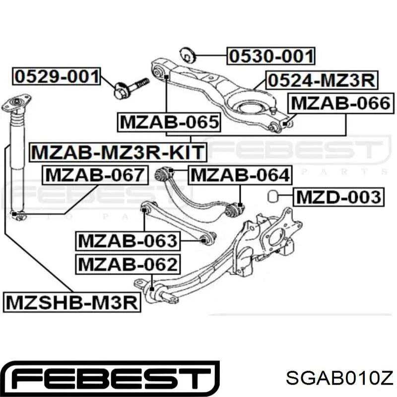 Сайлентблок цапфы задней SGAB010Z Febest