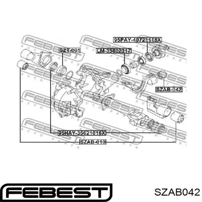 SZAB042 Febest сайлентблок траверсы крепления переднего редуктора задний