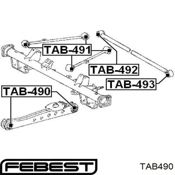 Полиуретановый сайлентблок заднего нижнего рычага Febest TAB490 цена, от 3.41 USD