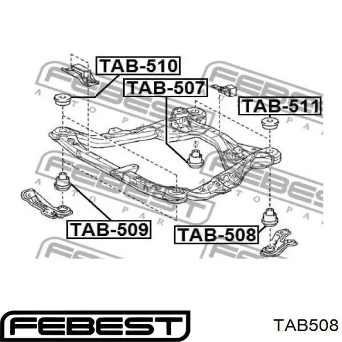 TAB508 Febest сайлентблок (подушка передней балки (подрамника))