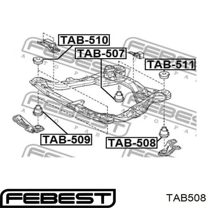 TAB508 Febest bloco silencioso (coxim de viga dianteira (de plataforma veicular))