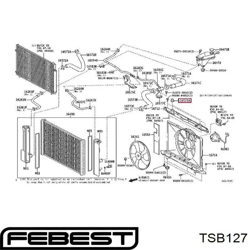 Pantalla plana de goma del Radiador superior TSB127 Febest