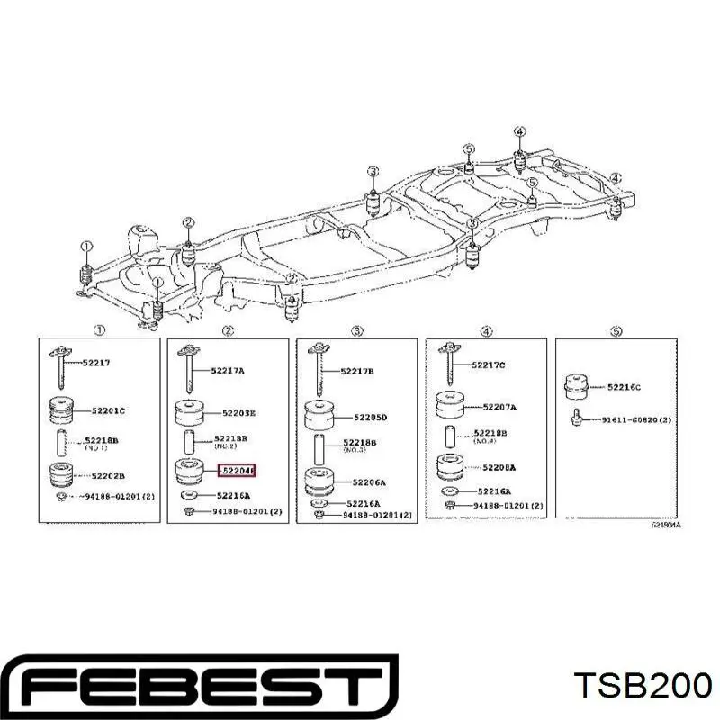 Silentblock en barra de amortiguador delantera TSB200 Febest