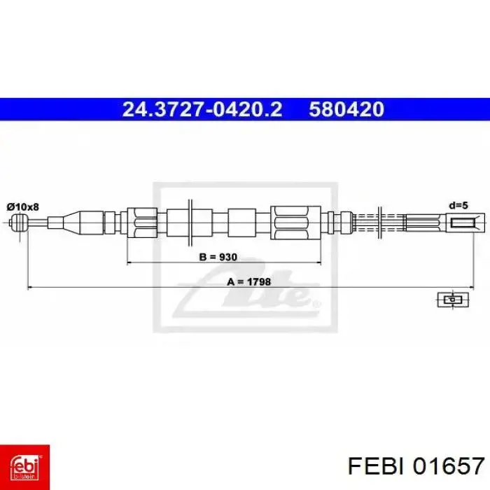 Задний трос ручника 01657 Febi