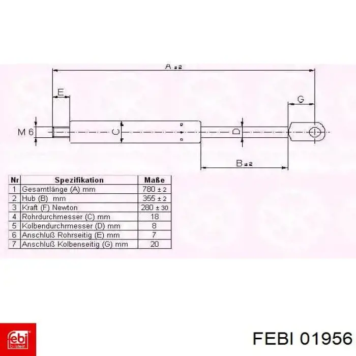 Амортизатор капота левый 01956 Febi