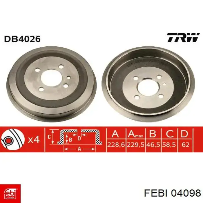 Тормозной барабан 04098 Febi