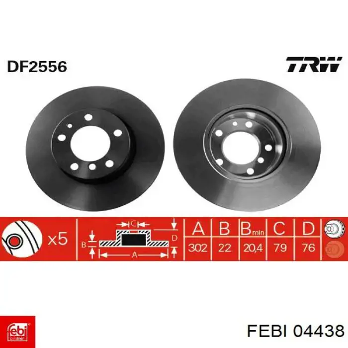 Передние тормозные диски 04438 Febi