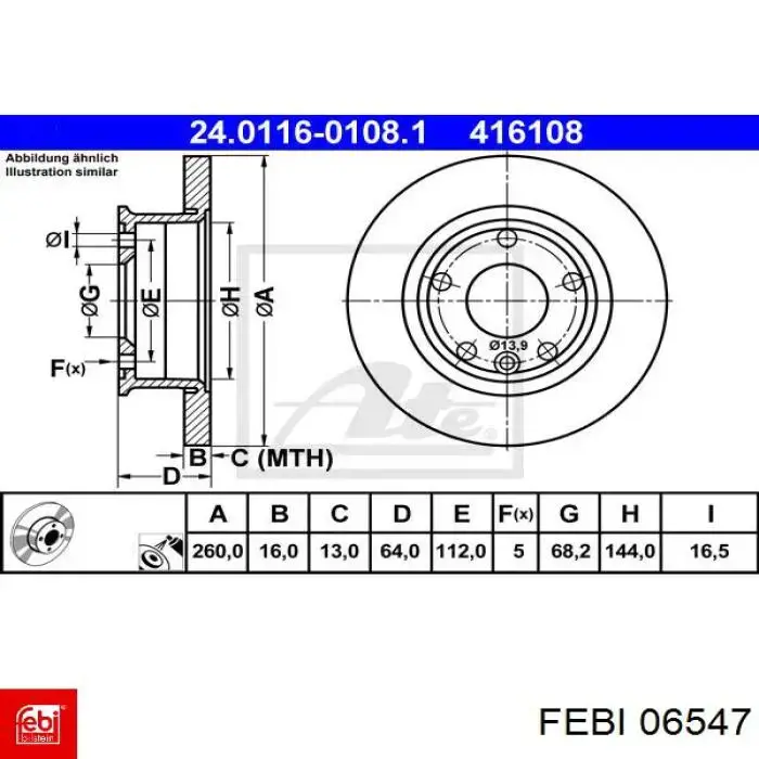 Передний тормозной диск Febi 06547