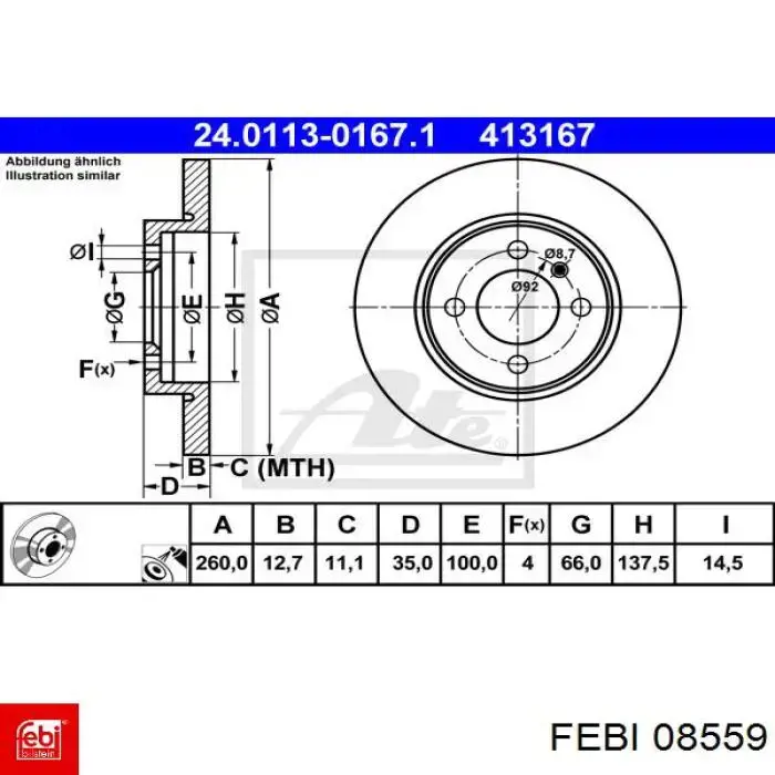 Передние тормозные диски 08559 Febi