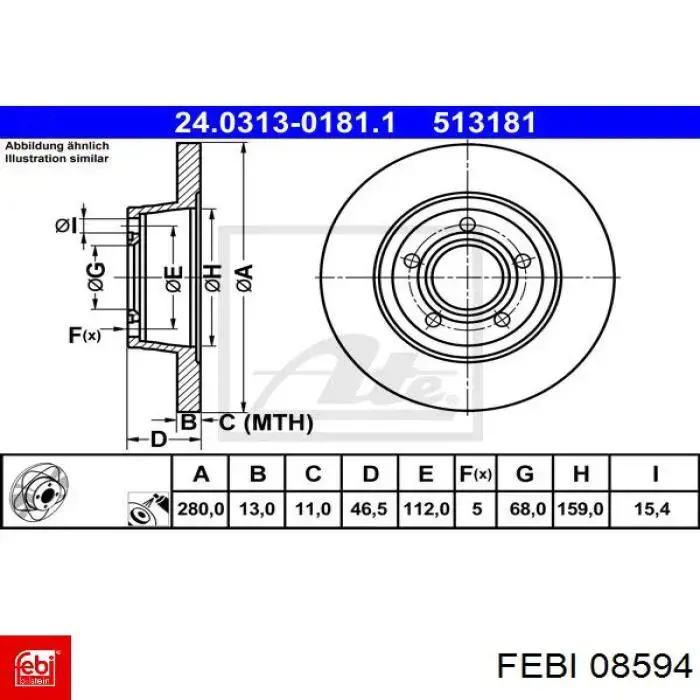 Передние тормозные диски 08594 Febi