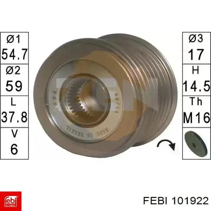 Шкив генератора 101922 Febi