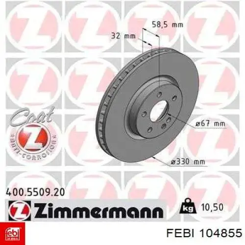 Тормоз дисковый передний Febi 104855 цена, от 59.19 USD