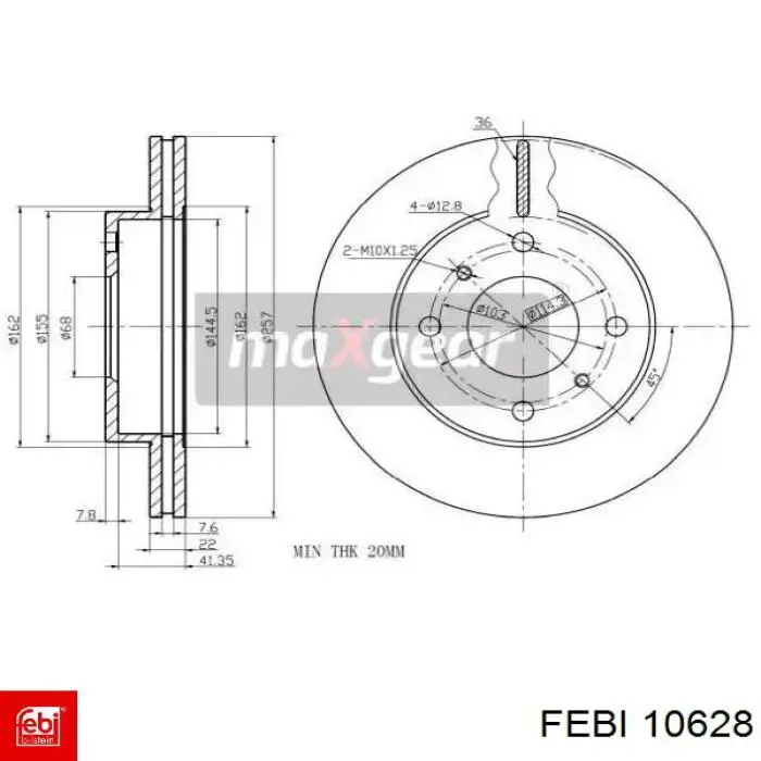 Тормоз дисковый передний Febi 10628 цена, от 29.78 USD