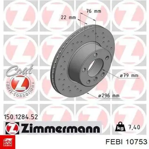 Тормоз дисковый передний Febi 10753 цена, от 41.93 USD