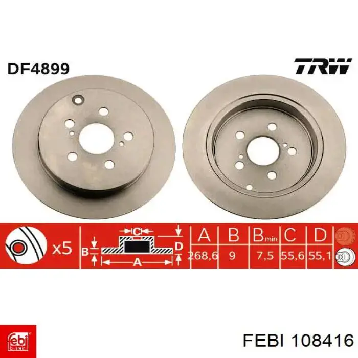 Купить 108416 Febi Диск тормозной задний