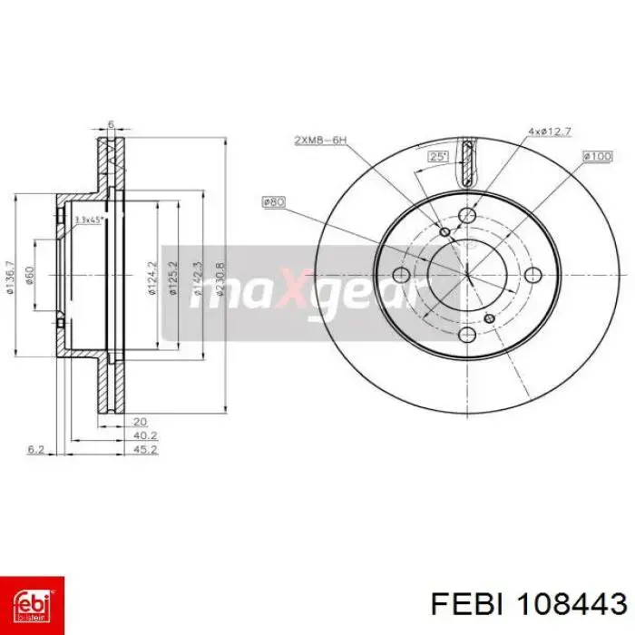 Тормоз дисковый передний Febi 108443 цена, от 27.69 USD