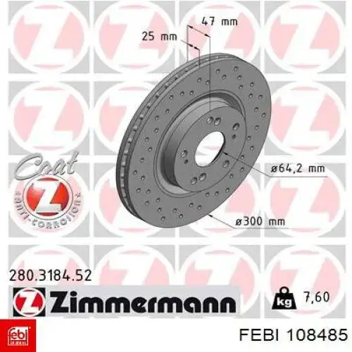 Передние тормозные диски 108485 Febi