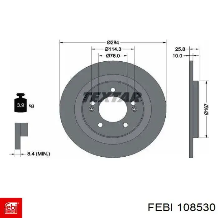 Disco de freno trasero 108530 Febi