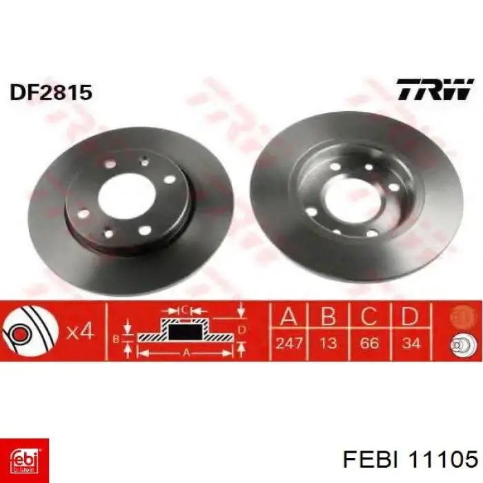 Тормоз дисковый передний Febi 11105 цена, от 22.68 USD