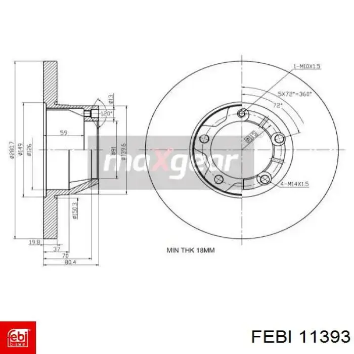 Тормоз дисковый передний Febi 11393 цена, от 44.26 USD