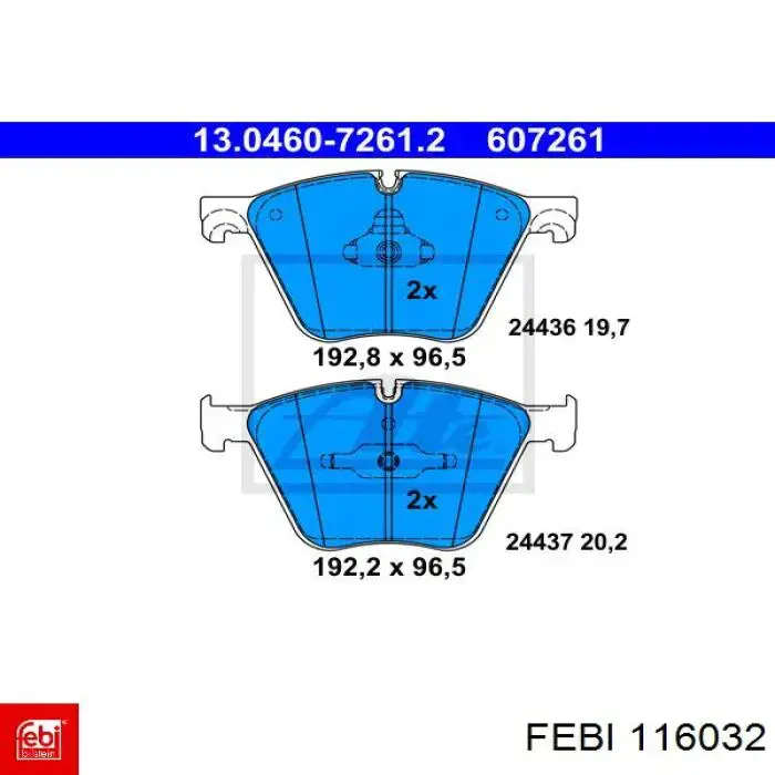 Передние тормозные колодки 116032 Febi